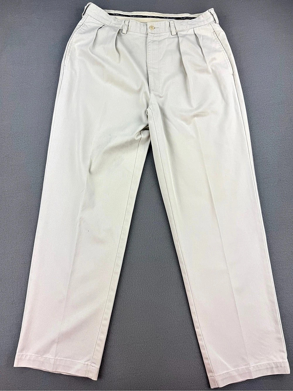 Vintage 90s Polo Ralph Lauren Andrew Chino Pants Beige Pleated Mens Size 35x32